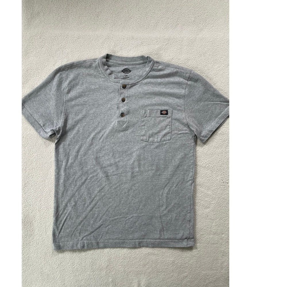 Dickies Mens Large‎ Henley Shirt Gray Short Sleeve Pocket Workwear Cotton Blend
